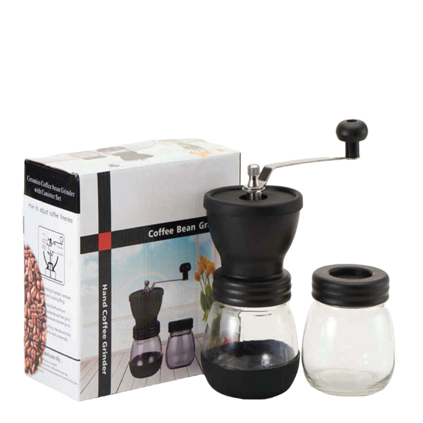 Coffee Bean Grinder | Manual Hand | Stainless Ceramic Burr Core | Glass Jar Nut Mill