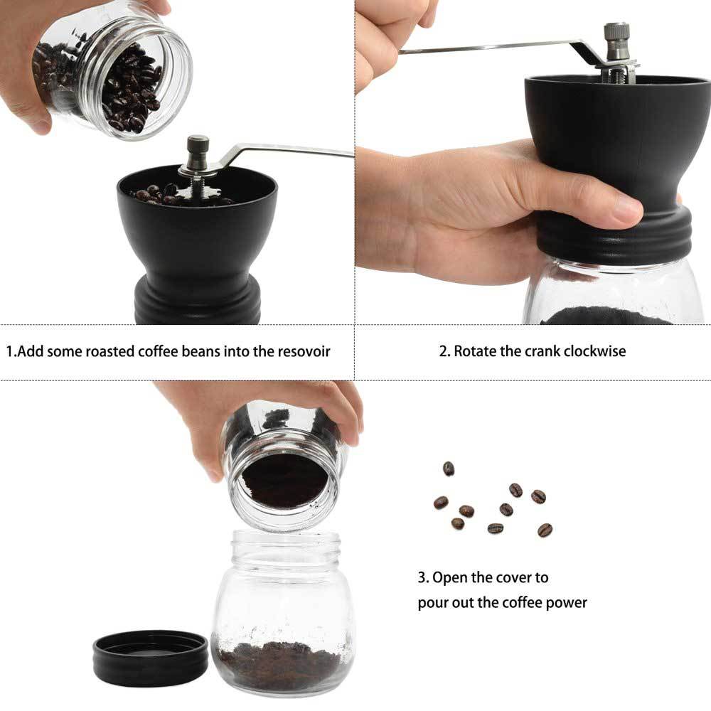 Coffee Bean Grinder | Manual Hand | Stainless Ceramic Burr Core | Glass Jar Nut Mill