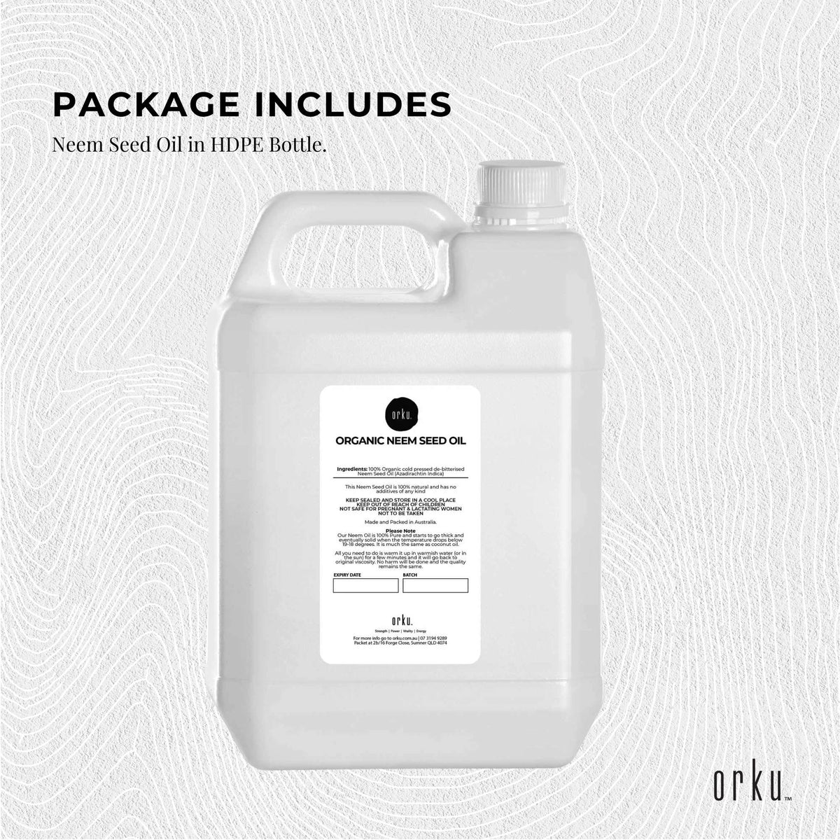 Orku 5L Organic Neem Seed Oil | Debitterised | Cold Pressed Azadirachtin Indica