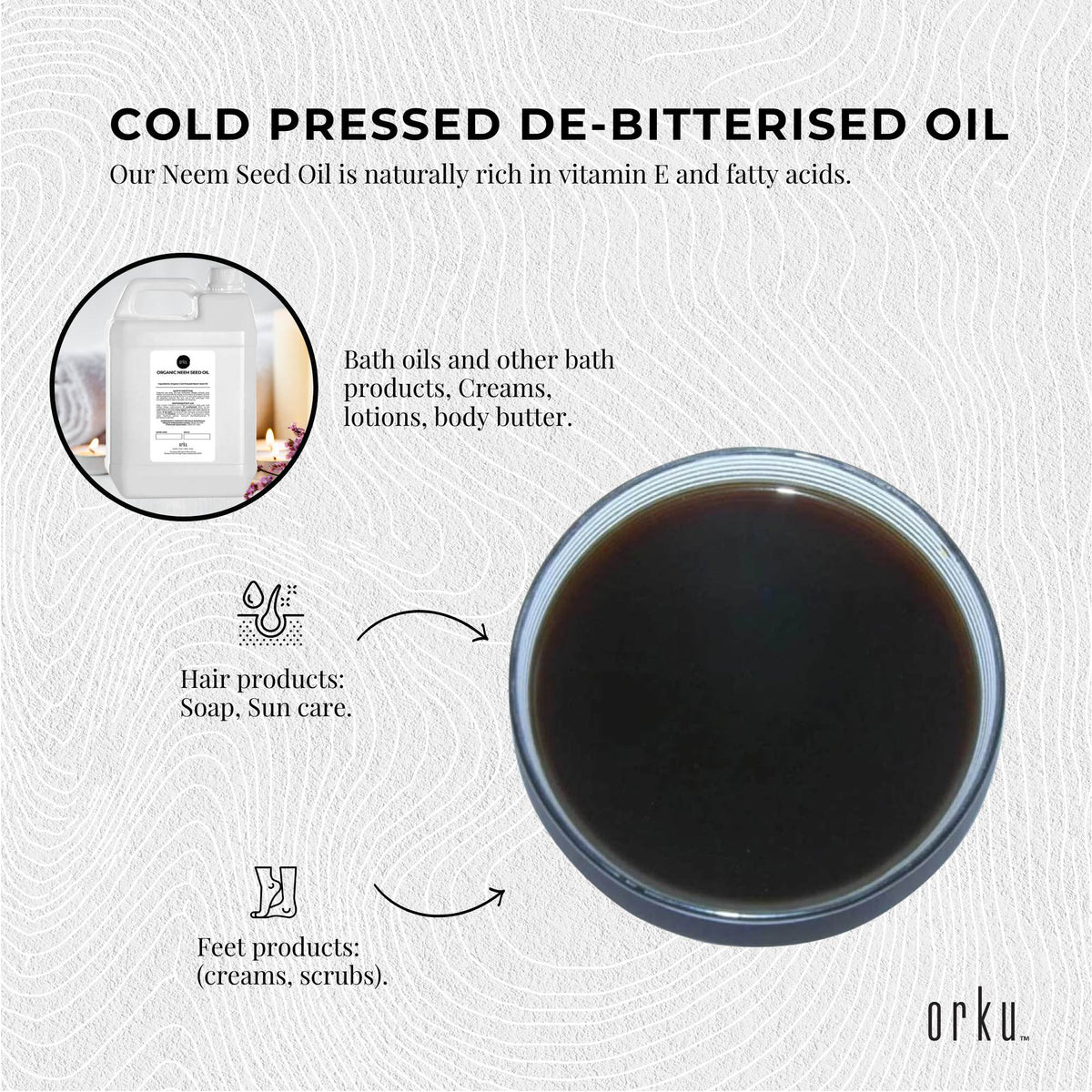 Orku 5L Organic Neem Seed Oil | Debitterised | Cold Pressed Azadirachtin Indica