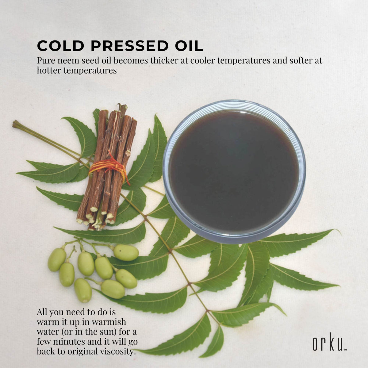 Orku 5L Organic Neem Seed Oil | Debitterised | Cold Pressed Azadirachtin Indica