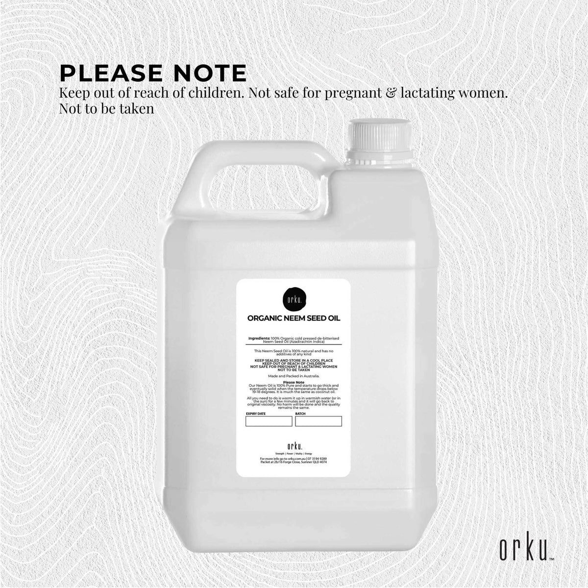 Orku 5L Organic Neem Seed Oil | Debitterised | Cold Pressed Azadirachtin Indica
