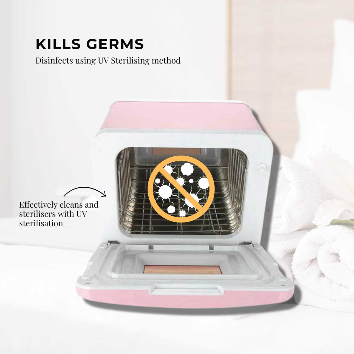 8L Electric Towel Warmer | Pink | UV Steriliser Cabinet | Small Hot Heater & Sanitiser