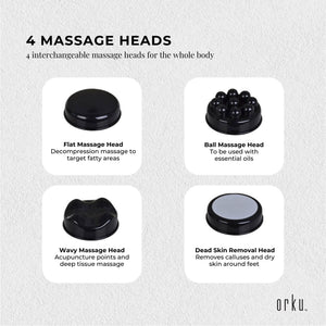 Full Body Vibration Handheld Massager | 4 Massage Heads | Neck, Shoulders, Back, Legs | Deep Tissue Relief