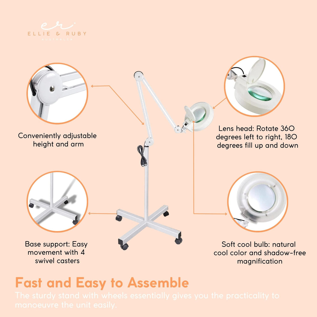 5x Magnifying Lamp | Fluorescent Salon Light | Glass Beauty Floor Stand Magnifier
