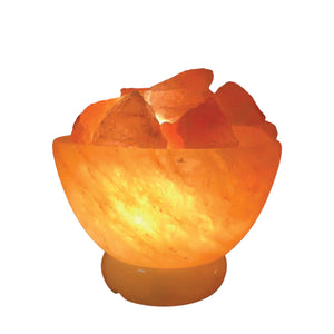 12V 12W Fire Bowl Himalayan Pink Salt Lamp | Carved Rock Crystal Light with On/Off Switch