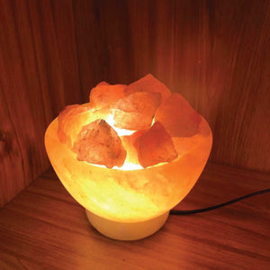 12V 12W Fire Bowl Himalayan Pink Salt Lamp | Carved Rock Crystal Light with On/Off Switch