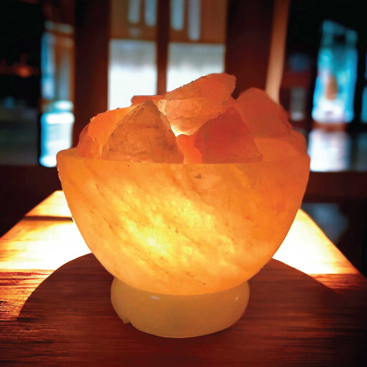 12V 12W Fire Bowl Himalayan Pink Salt Lamp | Carved Rock Crystal Light with On/Off Switch