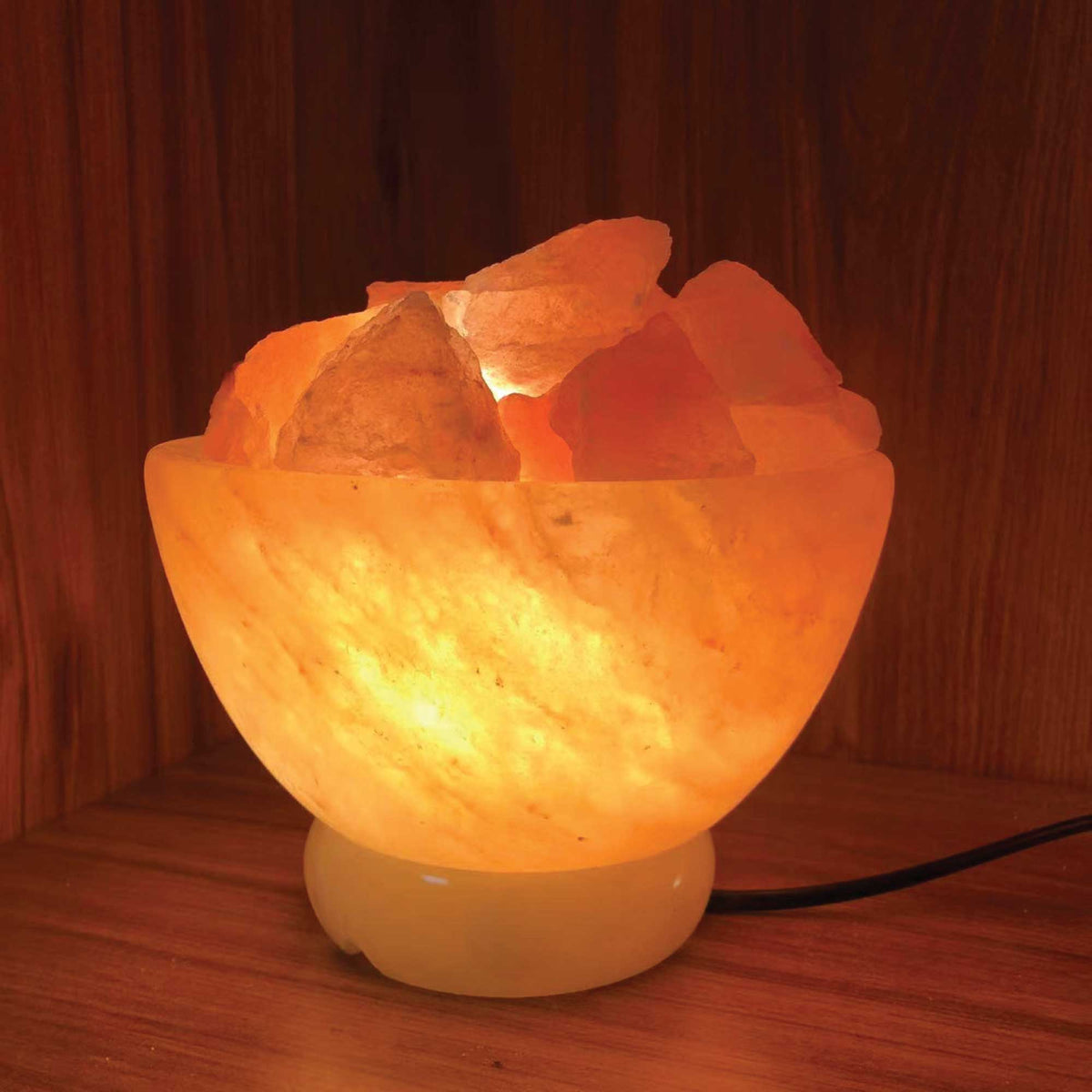 12V 12W Fire Bowl Himalayan Pink Salt Lamp | Carved Rock Crystal Light with On/Off Switch