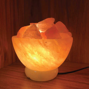 12V 12W Fire Bowl Himalayan Pink Salt Lamp | Carved Rock Crystal Light with On/Off Switch