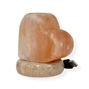 USB Himalayan Salt Lamp | Heart Love Carved Pink Crystal Rock LED Light