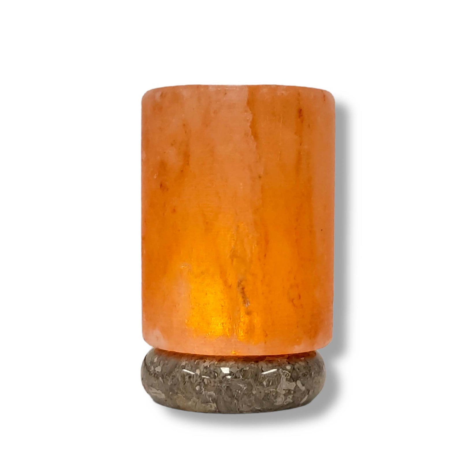 USB Himalayan Salt Lamp | Cylinder Carved Shape, Pink Crystal Rock LED Light