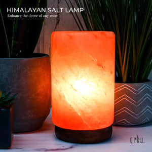USB Himalayan Salt Lamp | Cylinder Carved Shape, Pink Crystal Rock LED Light
