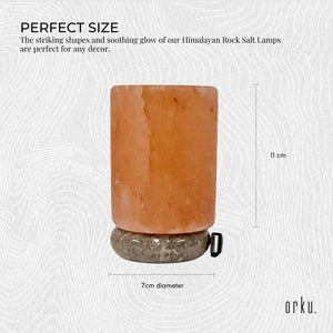 USB Himalayan Salt Lamp | Cylinder Carved Shape, Pink Crystal Rock LED Light