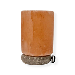 USB Himalayan Salt Lamp | Cylinder Carved Shape, Pink Crystal Rock LED Light