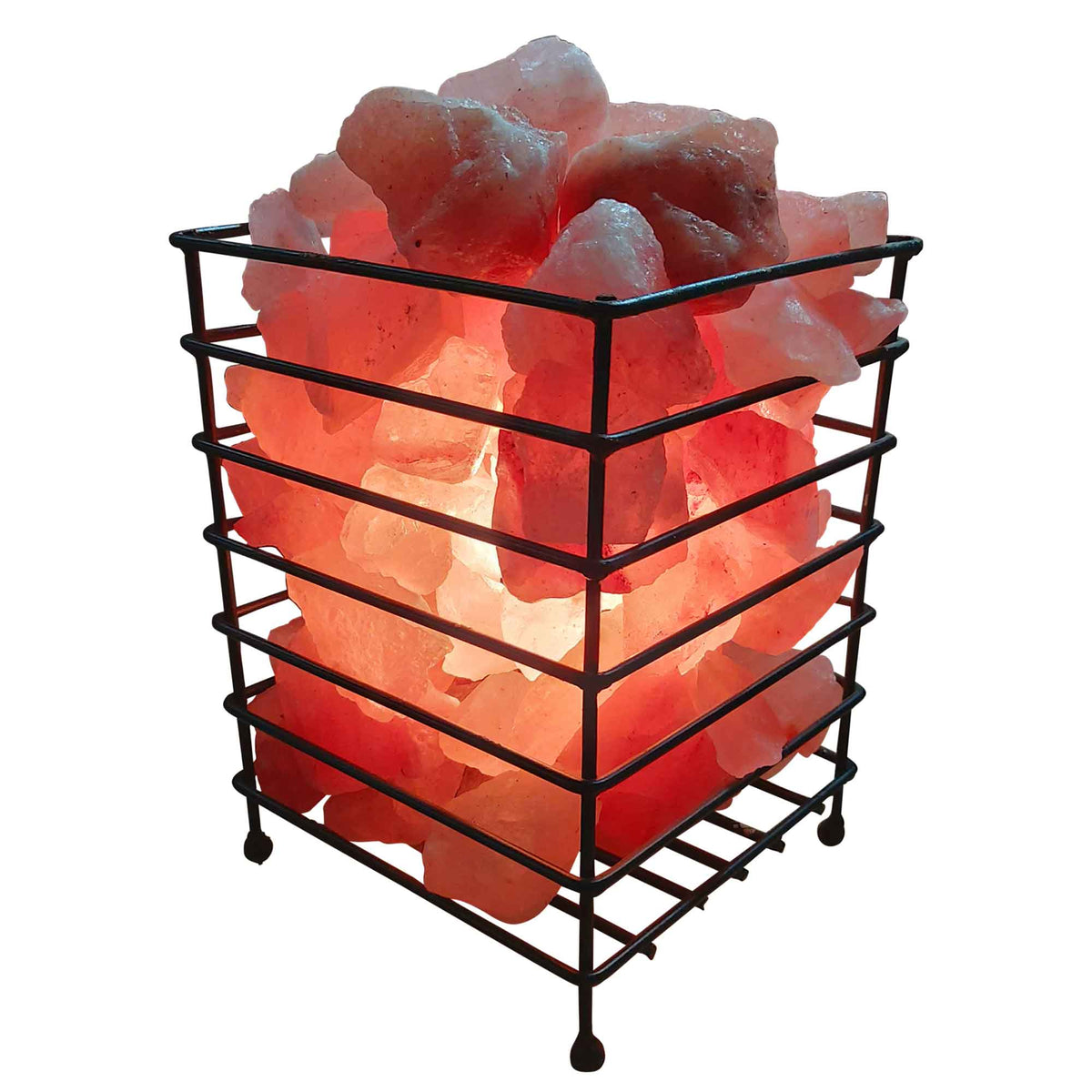 12V 12W Rectangle Iron Basket Himalayan Pink Salt Lamp | Rock Crystal Bulb On/Off