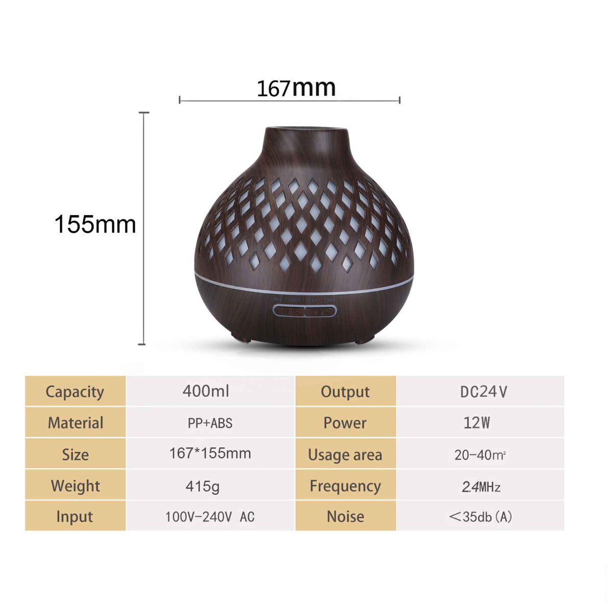 Essential Oil Aroma Diffuser | 400ml | Hollowed Wood | Mist Humidifier | Remote