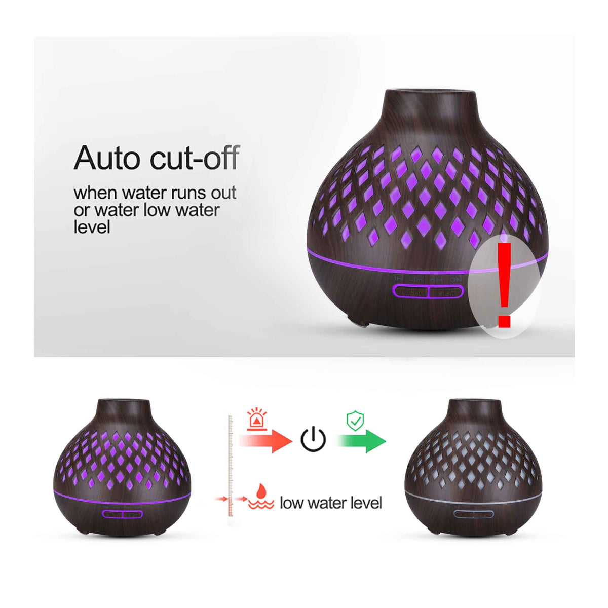 Essential Oil Aroma Diffuser | 400ml | Hollowed Wood | Mist Humidifier | Remote