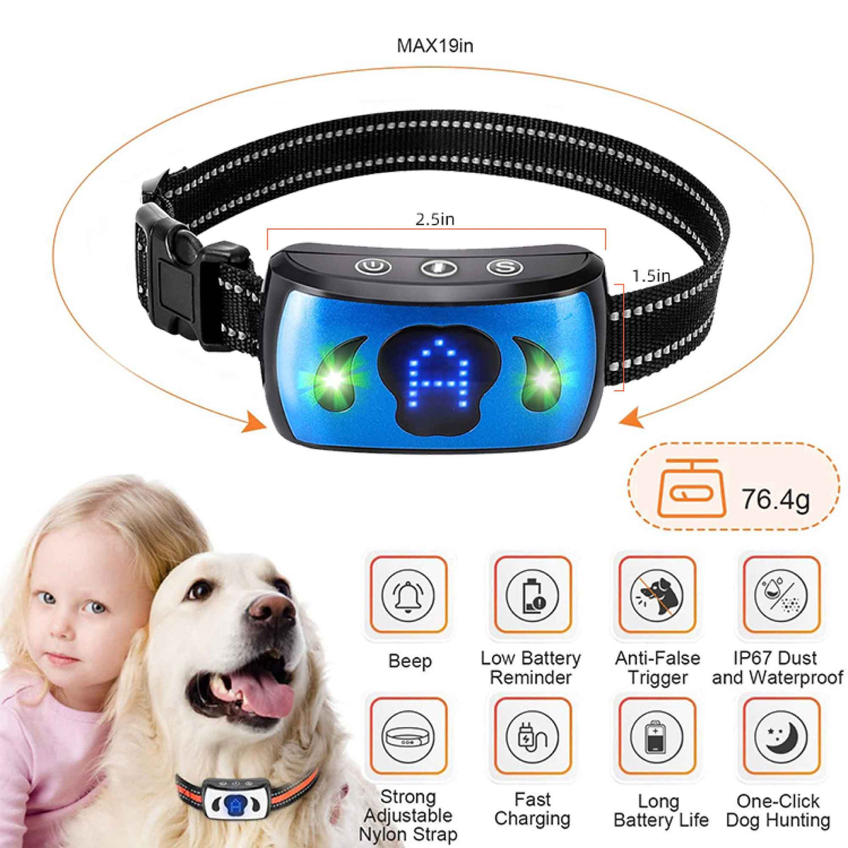 Dog Bark Collar | Vibration | Magnetic Charging | Waterproof | Smart Barking Detection