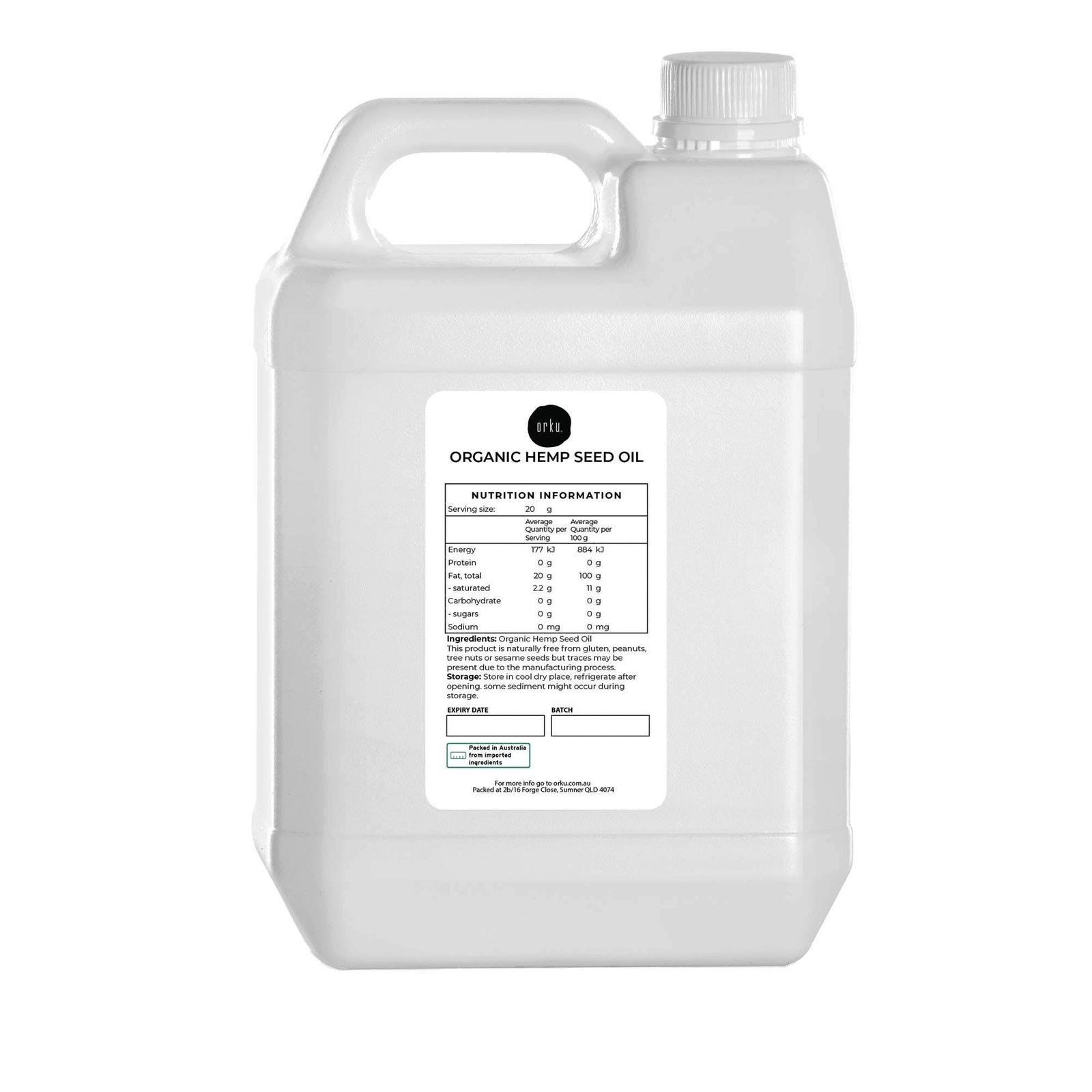 Organic Hemp Seed Oil | Cold Pressed | 5L | Food Grade