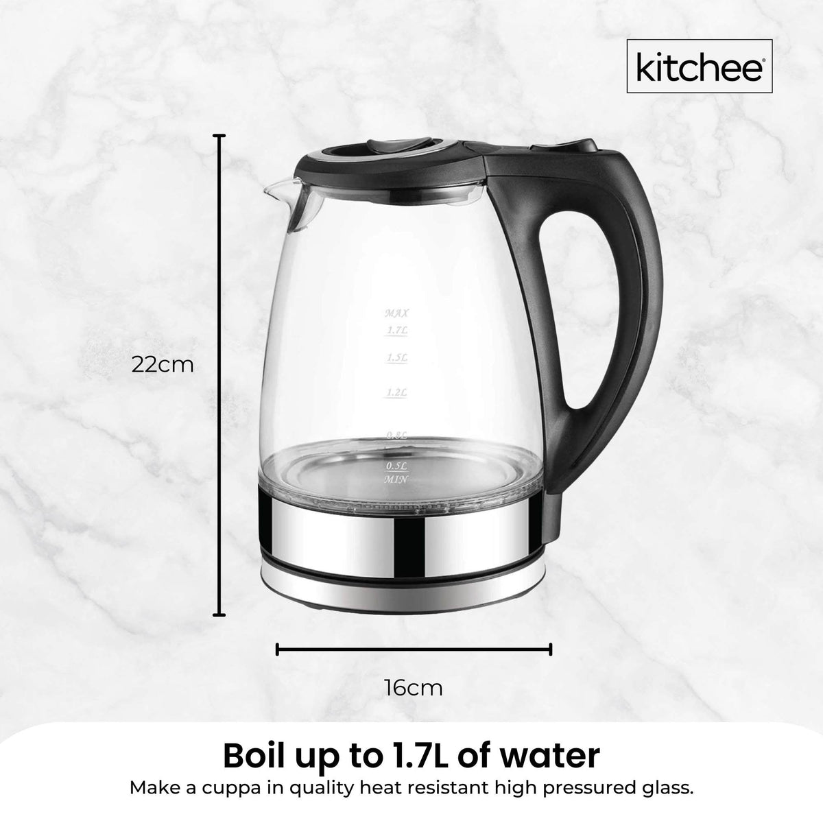 1.7L Electric Glass Kettle | LED Blue Light, 360° Automatic Cordless Boiling Jug
