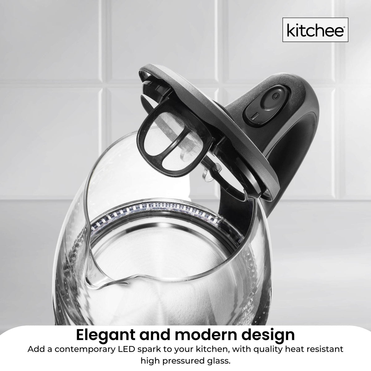 1.7L Electric Glass Kettle | LED Blue Light, 360° Automatic Cordless Boiling Jug