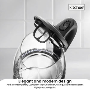 1.7L Electric Glass Kettle | LED Blue Light, 360° Automatic Cordless Boiling Jug