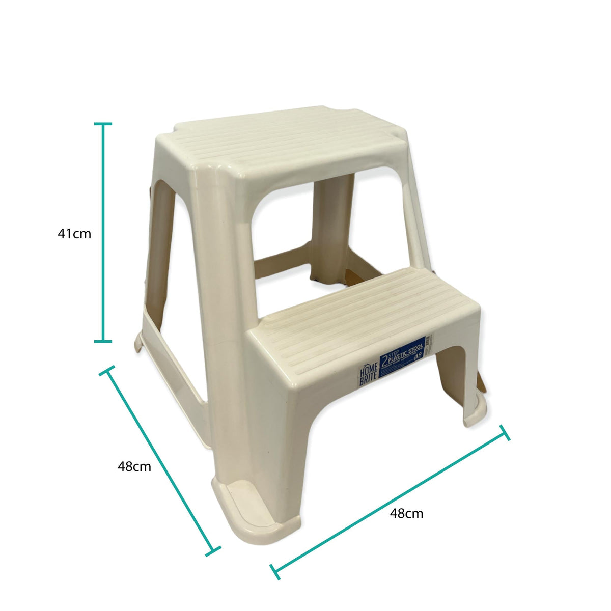 Large Two Step Stool | 41cm | White Plastic | Foot Stairs | Step Ladder