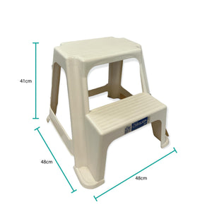 Large Two Step Stool | 41cm | White Plastic | Foot Stairs | Step Ladder
