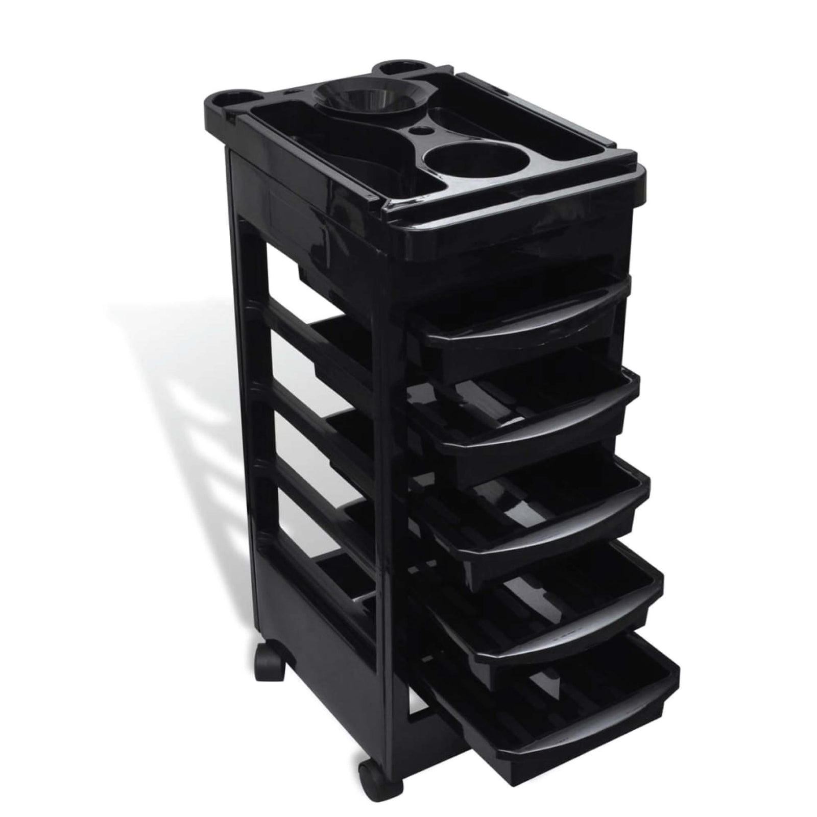 6-Tier Hairdressing Trolley | Black | 82x49x32cm | Salon Rolling Cart for Hair Colouring