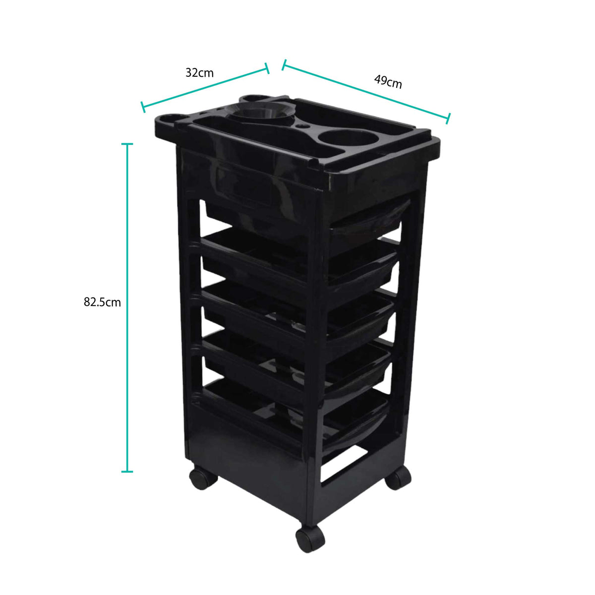6-Tier Hairdressing Trolley | Black | 82x49x32cm | Salon Rolling Cart for Hair Colouring