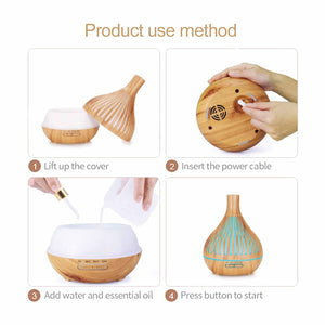 Essential Oil Aroma Diffuser and Remote | 400ml | Narrow Top Wood Mist Humidifier