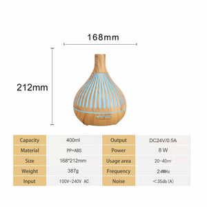Essential Oil Aroma Diffuser and Remote | 400ml | Narrow Top Wood Mist Humidifier