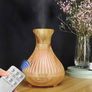 Essential Oil Aroma Diffuser and Remote | 500ml | Tulip Top Wood Mist Humidifier