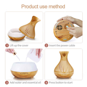 Essential Oil Aroma Diffuser and Remote | 500ml | Tulip Top Wood Mist Humidifier
