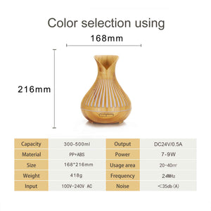 Essential Oil Aroma Diffuser and Remote | 500ml | Tulip Top Wood Mist Humidifier