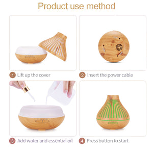 Essential Oil Aroma Diffuser and Remote | 500ml | Flat Top Wood Mist Humidifier