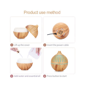 Essential Oil USB Aroma Diffuser | 180ml | LED Light | Wood Mist Humidifier