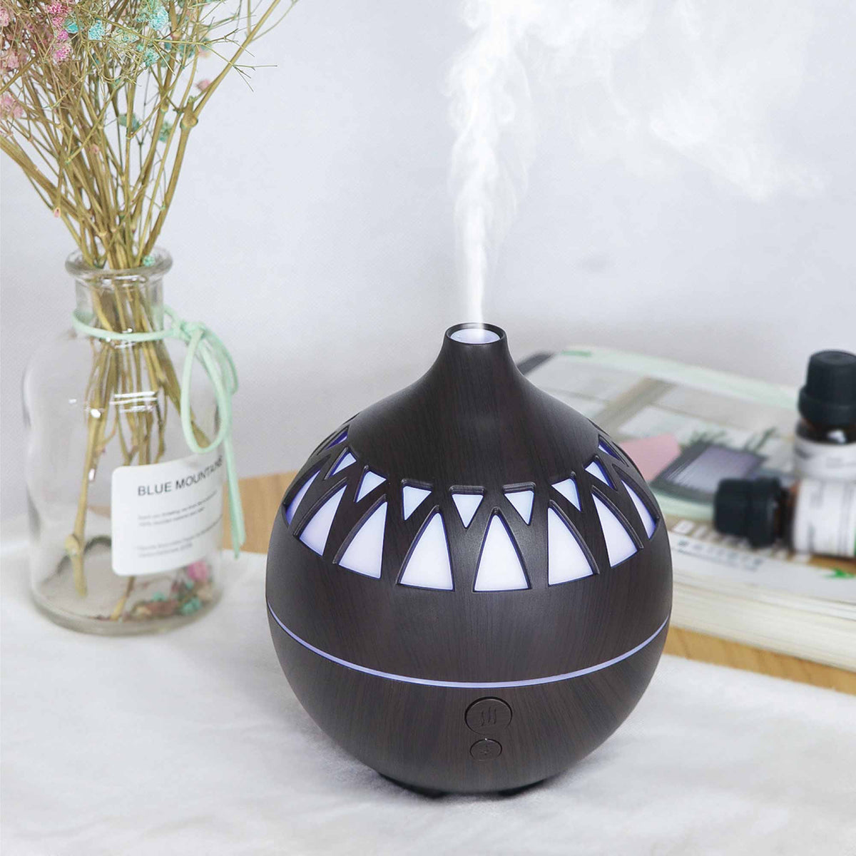 Essential Oil Aroma Diffuser | 180ml | USB LED | Dark Wood Mist Humidifier