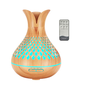 Essential Oil Aroma Diffuser and Remote | 500ml | Vase Flower Wood Mist Humidifier
