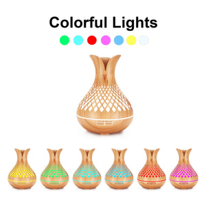 Essential Oil Aroma Diffuser and Remote | 500ml | Vase Flower Wood Mist Humidifier