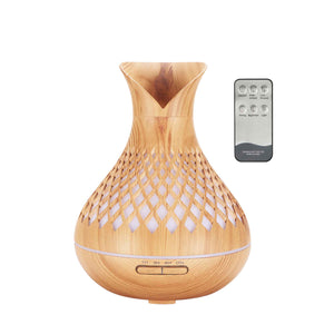 Essential Oil Aroma Diffuser and Remote | 500ml | Vase Tulip Wood Mist Humidifier