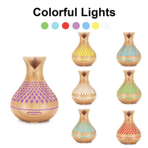 Essential Oil Aroma Diffuser and Remote | 500ml | Vase Tulip Wood Mist Humidifier