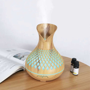 Essential Oil Aroma Diffuser and Remote | 500ml | Vase Tulip Wood Mist Humidifier