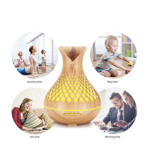 Essential Oil Aroma Diffuser and Remote | 500ml | Vase Tulip Wood Mist Humidifier