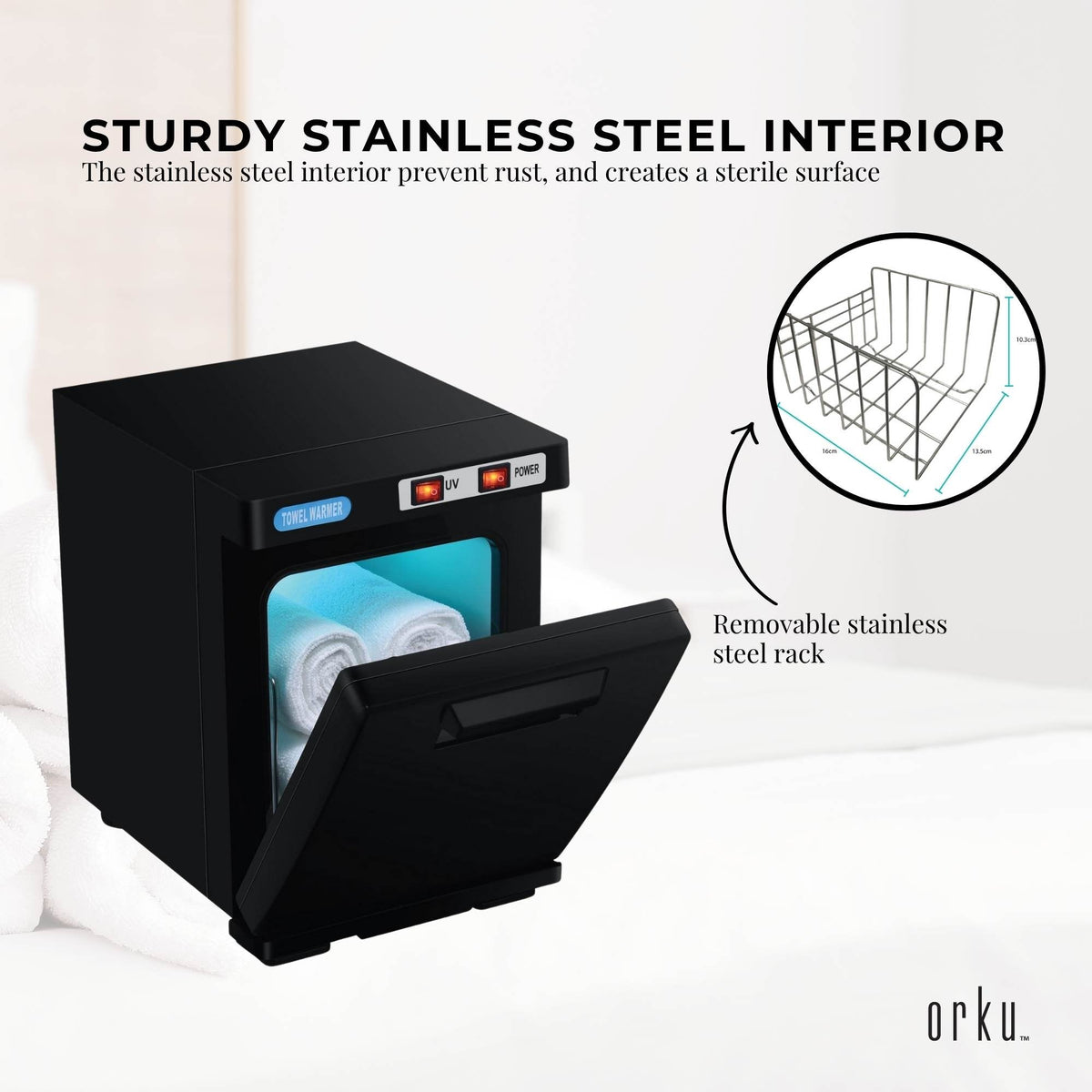 5L Black Electric Hand Towel Warmer | Mini UV Steriliser Cabinet | Hot Heater & Sanitiser