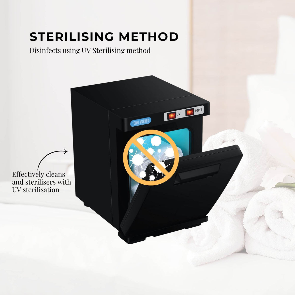 5L Black Electric Hand Towel Warmer | Mini UV Steriliser Cabinet | Hot Heater & Sanitiser