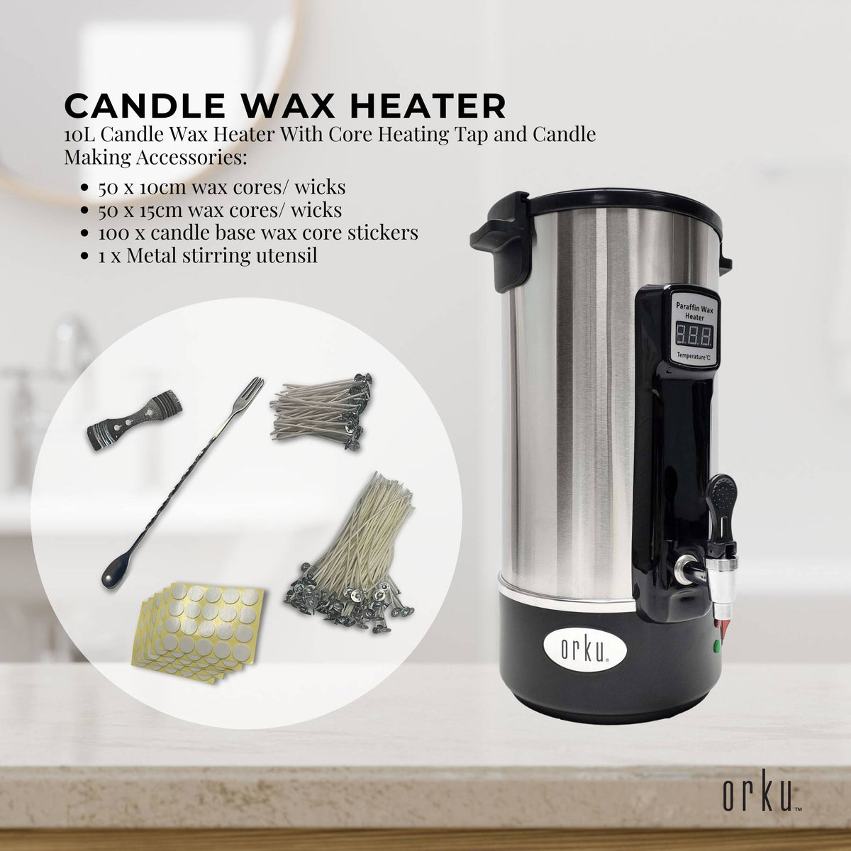 10L Candle Wax Heater with Tap & Accessories | Candle Making Melter Pot