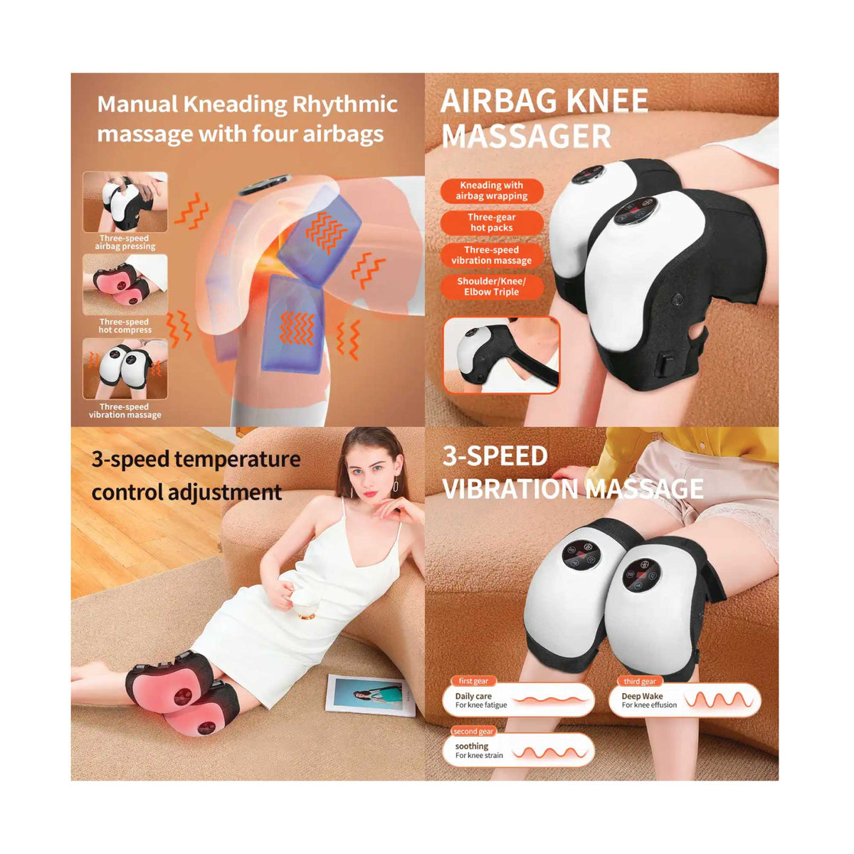 Electric Knee Massager | Rechargeable Air Compression | Heat Vibration Machine