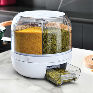 6-Grid Rotating Food & Grain Dispenser | 7.2L | Large Compartment Storage Container